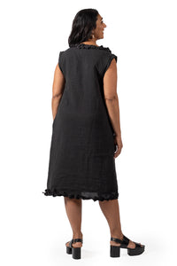 One of a kind black linen dress #00376 - back view - Lennard Taylor