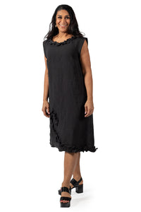 One of a kind black linen dress #00376 - front view - Lennard Taylor