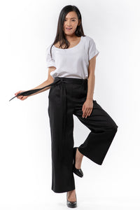 Victoria Pant - Black twill - front view on model - Lennard Taylor