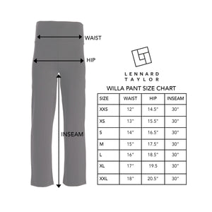 Willa Wide Leg Pant size chart